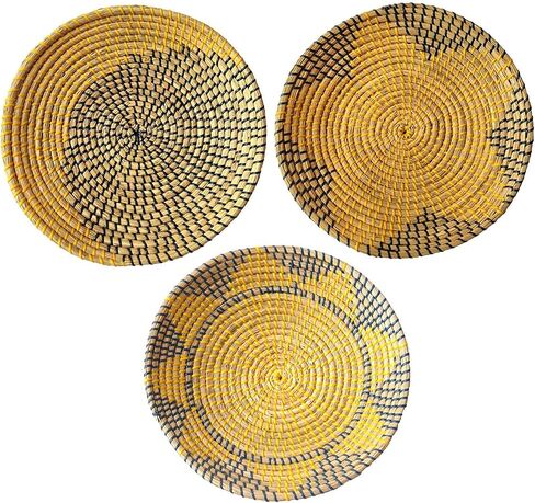 RUSHNKUR 3 Piece Decorative Hanging Wall Basket Set | Seagrass Hanging Woven Baskets For Wall Decor | Boho Wall Decor For Living Rooms in Saudi Arabia