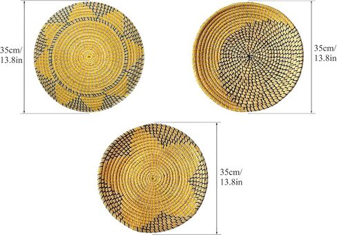 RUSHNKUR 3 Piece Decorative Hanging Wall Basket Set | Seagrass Hanging Woven Baskets For Wall Decor | Boho Wall Decor For Living Rooms in Saudi Arabia