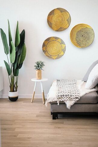 RUSHNKUR 3 Piece Decorative Hanging Wall Basket Set | Seagrass Hanging Woven Baskets For Wall Decor | Boho Wall Decor For Living Rooms in Saudi Arabia