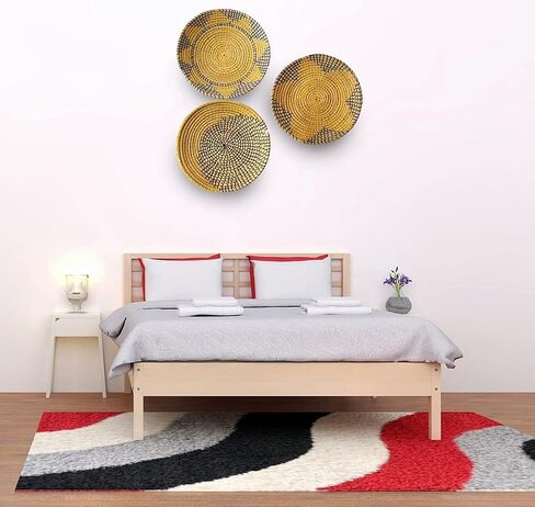 RUSHNKUR 3 Piece Decorative Hanging Wall Basket Set | Seagrass Hanging Woven Baskets For Wall Decor | Boho Wall Decor For Living Rooms in Saudi Arabia