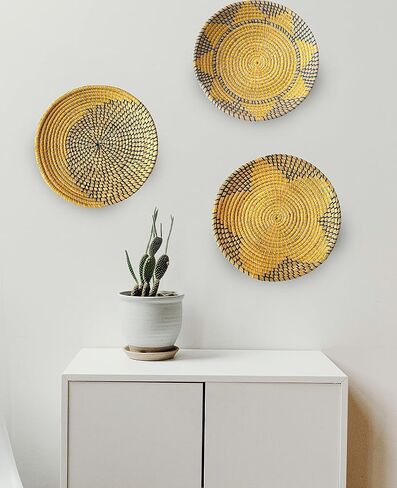 RUSHNKUR 3 Piece Decorative Hanging Wall Basket Set | Seagrass Hanging Woven Baskets For Wall Decor | Boho Wall Decor For Living Rooms in Saudi Arabia
