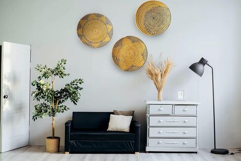 RUSHNKUR 3 Piece Decorative Hanging Wall Basket Set | Seagrass Hanging Woven Baskets For Wall Decor | Boho Wall Decor For Living Rooms in Saudi Arabia