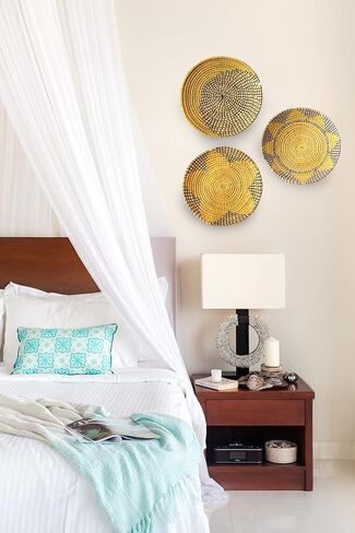 RUSHNKUR 3 Piece Decorative Hanging Wall Basket Set | Seagrass Hanging Woven Baskets For Wall Decor | Boho Wall Decor For Living Rooms in Saudi Arabia