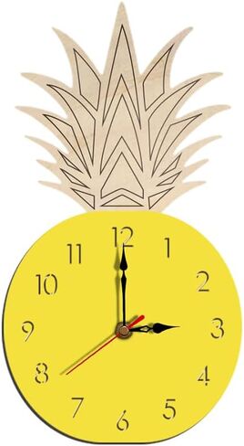 Garneck Novelty Wall Clock - Pineapple Wooden Craft Clock - Cute Cartoon Fruit Pineapple Silent Wall Clock for Home Kitchen, Kids' Room, Nursery in Kuwait