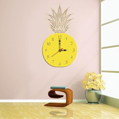 Garneck Novelty Wall Clock - Pineapple Wooden Craft Clock - Cute Cartoon Fruit Pineapple Silent Wall Clock for Home Kitchen, Kids' Room, Nursery in Kuwait