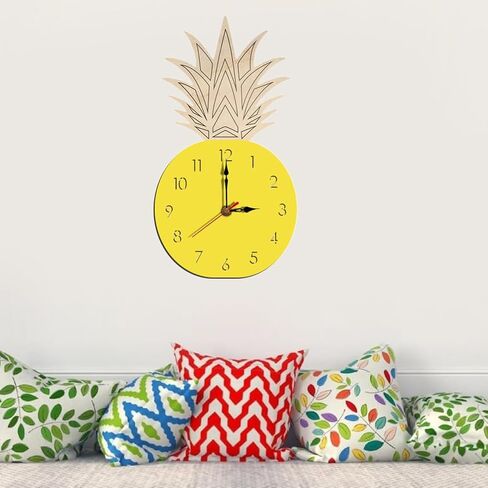 Garneck Novelty Wall Clock - Pineapple Wooden Craft Clock - Cute Cartoon Fruit Pineapple Silent Wall Clock for Home Kitchen, Kids' Room, Nursery in Kuwait