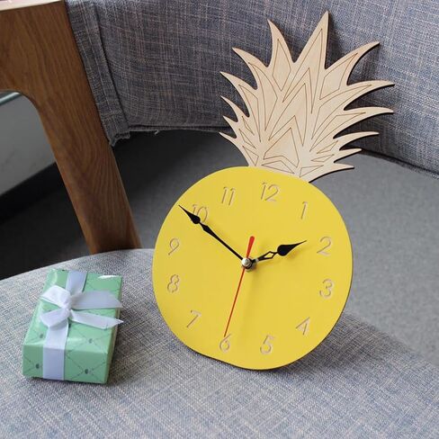 Garneck Novelty Wall Clock - Pineapple Wooden Craft Clock - Cute Cartoon Fruit Pineapple Silent Wall Clock for Home Kitchen, Kids' Room, Nursery in Kuwait