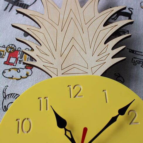 Garneck Novelty Wall Clock - Pineapple Wooden Craft Clock - Cute Cartoon Fruit Pineapple Silent Wall Clock for Home Kitchen, Kids' Room, Nursery in Kuwait
