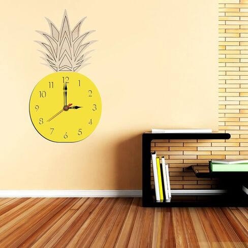 Garneck Novelty Wall Clock - Pineapple Wooden Craft Clock - Cute Cartoon Fruit Pineapple Silent Wall Clock for Home Kitchen, Kids' Room, Nursery in Kuwait