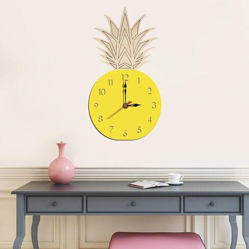 Garneck Novelty Wall Clock - Pineapple Wooden Craft Clock - Cute Cartoon Fruit Pineapple Silent Wall Clock for Home Kitchen, Kids' Room, Nursery in Kuwait