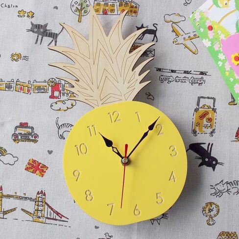 Garneck Novelty Wall Clock - Pineapple Wooden Craft Clock - Cute Cartoon Fruit Pineapple Silent Wall Clock for Home Kitchen, Kids' Room, Nursery in Kuwait