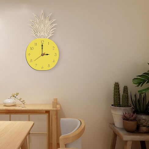 Garneck Novelty Wall Clock - Pineapple Wooden Craft Clock - Cute Cartoon Fruit Pineapple Silent Wall Clock for Home Kitchen, Kids' Room, Nursery in Kuwait
