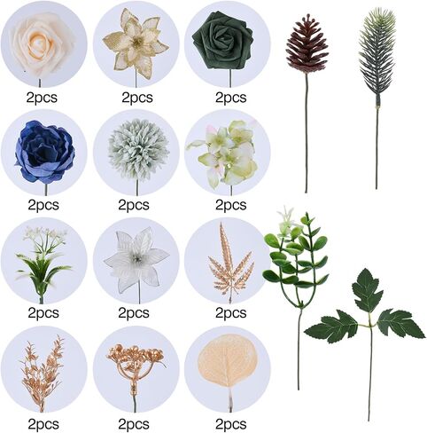 Christmas Artificial Flowers Box Set Tree Flowers with Stems for DIY Christmas Tree Wreaths Swags Fake Floral Arrangements for Centerpiece Table Indoor Outdoor Home Decor (Green) in Saudi Arabia