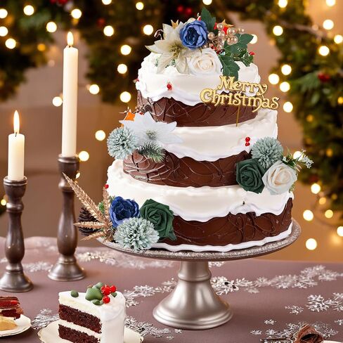 Christmas Artificial Flowers Box Set Tree Flowers with Stems for DIY Christmas Tree Wreaths Swags Fake Floral Arrangements for Centerpiece Table Indoor Outdoor Home Decor (Green) in Saudi Arabia