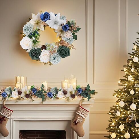 Christmas Artificial Flowers Box Set Tree Flowers with Stems for DIY Christmas Tree Wreaths Swags Fake Floral Arrangements for Centerpiece Table Indoor Outdoor Home Decor (Green) in Saudi Arabia