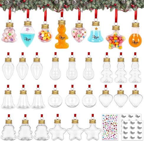 24 قطعة من كرات الخمر من OurWarm زينة عيد الميلاد، 8 أنماط من كرات الخمر البلاستيكية الشفافة لعيد الميلاد مع زخارف فارغة لملءها، مصابيح الشرب المعلقة مع ملصقات الشريط الأحمر لديكور حفلات عيد الميلاد in Kuwait