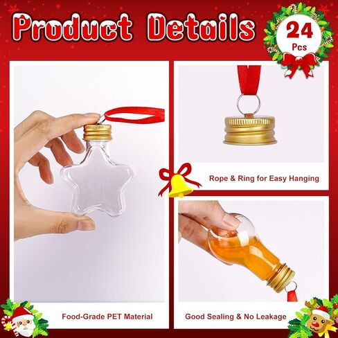 24 قطعة من كرات الخمر من OurWarm زينة عيد الميلاد، 8 أنماط من كرات الخمر البلاستيكية الشفافة لعيد الميلاد مع زخارف فارغة لملءها، مصابيح الشرب المعلقة مع ملصقات الشريط الأحمر لديكور حفلات عيد الميلاد in Kuwait