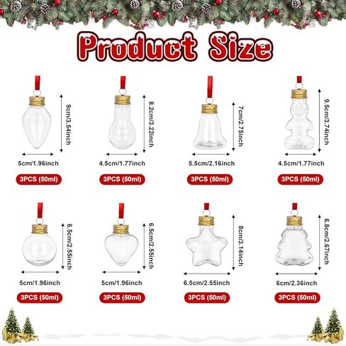 24 قطعة من كرات الخمر من OurWarm زينة عيد الميلاد، 8 أنماط من كرات الخمر البلاستيكية الشفافة لعيد الميلاد مع زخارف فارغة لملءها، مصابيح الشرب المعلقة مع ملصقات الشريط الأحمر لديكور حفلات عيد الميلاد in Kuwait