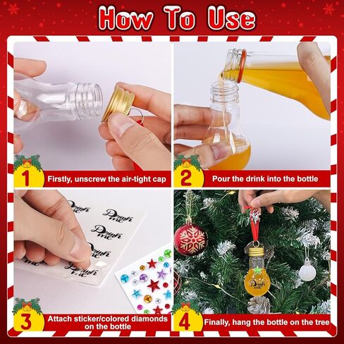 24 قطعة من كرات الخمر من OurWarm زينة عيد الميلاد، 8 أنماط من كرات الخمر البلاستيكية الشفافة لعيد الميلاد مع زخارف فارغة لملءها، مصابيح الشرب المعلقة مع ملصقات الشريط الأحمر لديكور حفلات عيد الميلاد in Kuwait