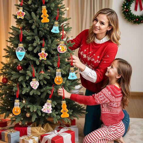 24 قطعة من كرات الخمر من OurWarm زينة عيد الميلاد، 8 أنماط من كرات الخمر البلاستيكية الشفافة لعيد الميلاد مع زخارف فارغة لملءها، مصابيح الشرب المعلقة مع ملصقات الشريط الأحمر لديكور حفلات عيد الميلاد in Kuwait