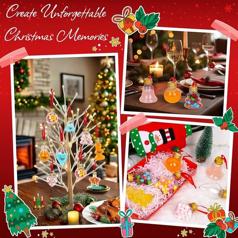 24 قطعة من كرات الخمر من OurWarm زينة عيد الميلاد، 8 أنماط من كرات الخمر البلاستيكية الشفافة لعيد الميلاد مع زخارف فارغة لملءها، مصابيح الشرب المعلقة مع ملصقات الشريط الأحمر لديكور حفلات عيد الميلاد in Kuwait