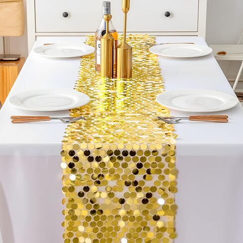 Zayookey Table Runner 108 inches Long, Sequin Glitter Gold Table Runners, Gold Table Cloth Home Table Decorations for Wedding Holiday Birthday Dining Party 12 x 108 Inch (Gold) in Kuwait
