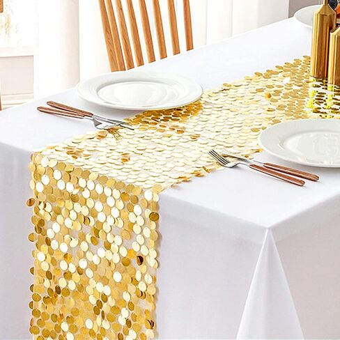 Zayookey Table Runner 108 inches Long, Sequin Glitter Gold Table Runners, Gold Table Cloth Home Table Decorations for Wedding Holiday Birthday Dining Party 12 x 108 Inch (Gold) in Kuwait