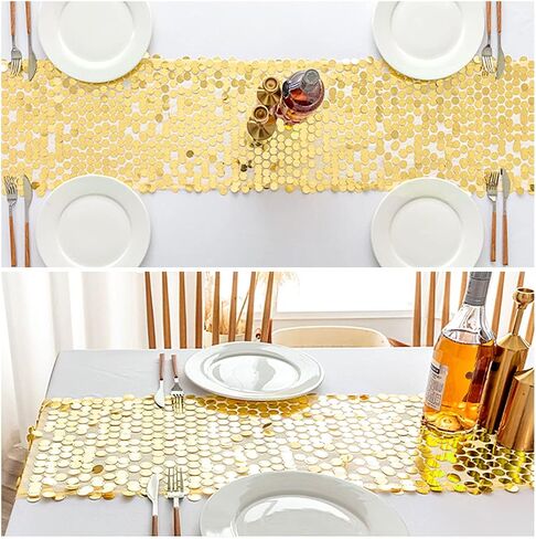 Zayookey Table Runner 108 inches Long, Sequin Glitter Gold Table Runners, Gold Table Cloth Home Table Decorations for Wedding Holiday Birthday Dining Party 12 x 108 Inch (Gold) in Kuwait
