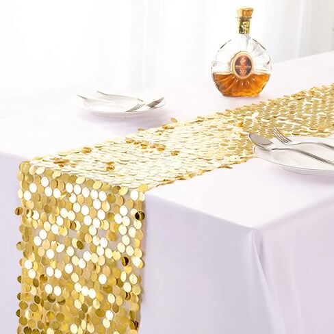 Zayookey Table Runner 108 inches Long, Sequin Glitter Gold Table Runners, Gold Table Cloth Home Table Decorations for Wedding Holiday Birthday Dining Party 12 x 108 Inch (Gold) in Kuwait