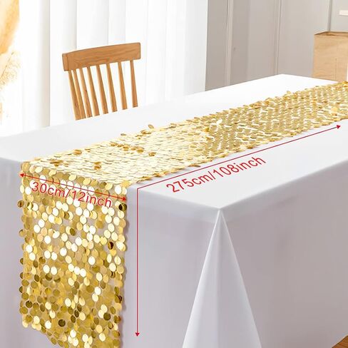 Zayookey Table Runner 108 inches Long, Sequin Glitter Gold Table Runners, Gold Table Cloth Home Table Decorations for Wedding Holiday Birthday Dining Party 12 x 108 Inch (Gold) in Kuwait