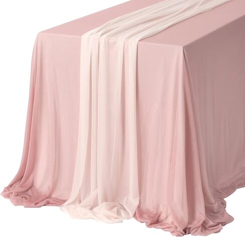 Ling's Moment Sheer Chiffon Like NudeTablecloth & Burnt Orange Table Runner Set for 4/6ft Chiffon Table Runner for Wedding Reception Head/Fall Sweetheart Table Decoration(9x10ft, Terracotta & Nude) in Kuwait