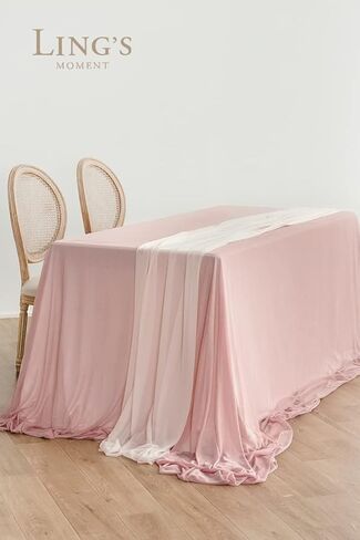 Ling's Moment Sheer Chiffon Like NudeTablecloth & Burnt Orange Table Runner Set for 4/6ft Chiffon Table Runner for Wedding Reception Head/Fall Sweetheart Table Decoration(9x10ft, Terracotta & Nude) in Kuwait
