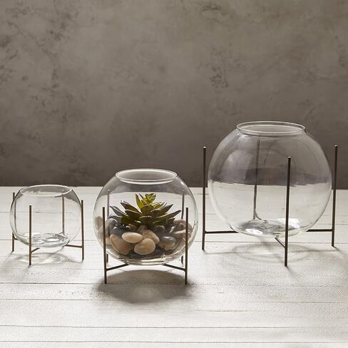 مزهرية زخرفية زجاجية مستديرة رقم 47 والرئيسية في حامل، بطول 7.25 بوصة، شفافة in Kuwait