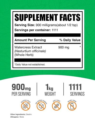 BulkSupplements.com Watercress Extract Powder - Nasturtium Officinale Extract, Watercress Powder - Gluten Free, 900mg per Serving, 250g (8.8 oz) (Pack of 1) in Saudi Arabia