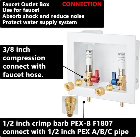 Faucet Outlet Box Crimp PEX-B, Inlet 1/2 inch PEX-B F1807 Crimp Barb x Outlet 3/8 inch Compression LI-SLTH-520 in Kuwait