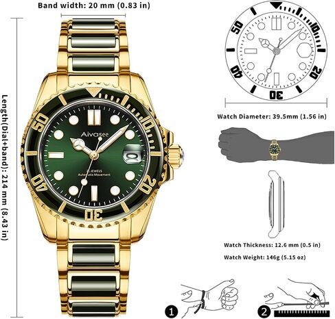 Luxury Automatic Watches for men, Black Jade, Self Winding, Analog Dress wrist watch, Sapphire Crystal, Rotate Bezel(AH6028) in Saudi Arabia