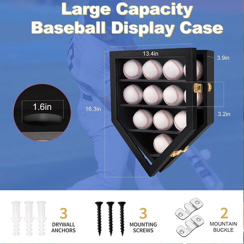 Baseballs Display Case Wall Cabinet with 12 Holders, Wood Ideal for Collection Autographed Baseball Ball Holder in Saudi Arabia