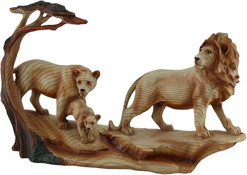 تمثال راتنج ذو مظهر خشبي منحوت لعائلة الأسد الأفريقي من زيكوس in Kuwait