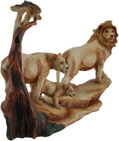 تمثال راتنج ذو مظهر خشبي منحوت لعائلة الأسد الأفريقي من زيكوس in Kuwait