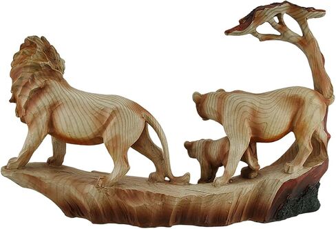 تمثال راتنج ذو مظهر خشبي منحوت لعائلة الأسد الأفريقي من زيكوس in Kuwait