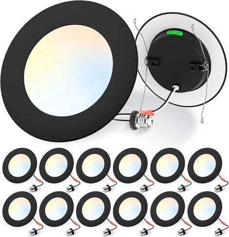 5/6 Inch Smart LED Recessed Lighting, High Brightness 12W 1100LM Retrofit Can Lights Dimmable, RGB Color Changing Wi-Fi Bluetooth Downllight Compatible with Alexa/Google, 6 Pack in Saudi Arabia