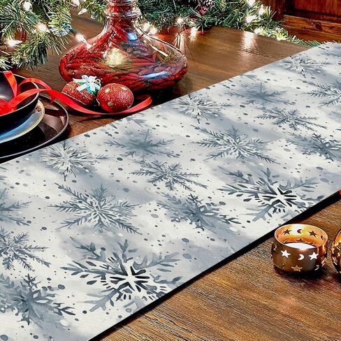 Winter Table Runner Snowflake Christmas Long Runners 13 x 72 Inch Watercolor Holiday Farmhouse Home Kitchen Table Decorations in Saudi Arabia