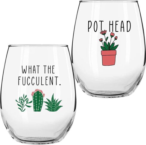 Succulent Plant Cactus Gifts for Women- Set of 2 Funny Wine Glasses 15oz - Plant Lover Gift Mug - What the Fucculent- Pot Head Crazy - Plant Lady Wine Glass Tumbler - Custom Stemless Wine Glasses in Saudi Arabia