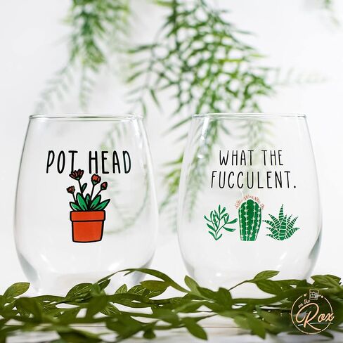 Succulent Plant Cactus Gifts for Women- Set of 2 Funny Wine Glasses 15oz - Plant Lover Gift Mug - What the Fucculent- Pot Head Crazy - Plant Lady Wine Glass Tumbler - Custom Stemless Wine Glasses in Saudi Arabia