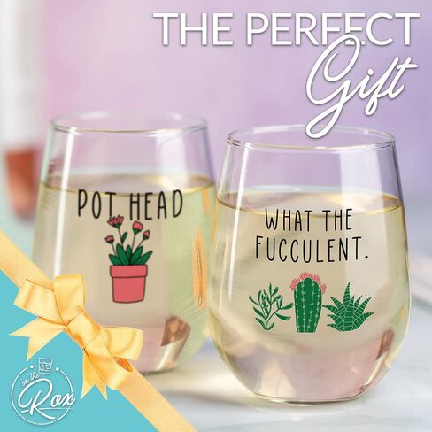 Succulent Plant Cactus Gifts for Women- Set of 2 Funny Wine Glasses 15oz - Plant Lover Gift Mug - What the Fucculent- Pot Head Crazy - Plant Lady Wine Glass Tumbler - Custom Stemless Wine Glasses in Saudi Arabia