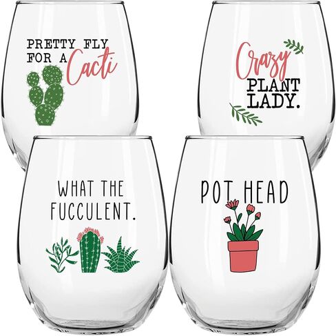 Succulent Plant Cactus Gifts for Women- Set of 2 Funny Wine Glasses 15oz - Plant Lover Gift Mug - What the Fucculent- Pot Head Crazy - Plant Lady Wine Glass Tumbler - Custom Stemless Wine Glasses in Saudi Arabia