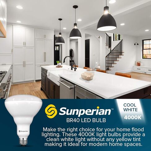 SUNPERIAN BR40 LED Light Bulbs, 13W=85W, 3500K Natural White, 1400 Lumens, Dimmable Flood Light Bulbs for Recessed Cans, Enclosed Fixture Rated, Damp Rated, UL Listed, E26 Standard Base (4 Pack) in Saudi Arabia