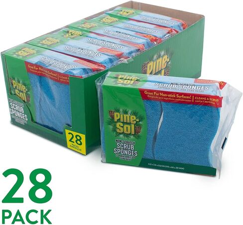 Pine-Sol Non Scratch Scrub Sponges - Double Sided Dish Scrubber Safe for Nonstick Cookware - Kitchen Essentials for Dishwashing and Cleaning, Bulk 28 Pack in Saudi Arabia