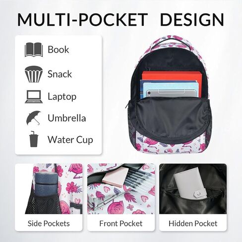 School Bag for Boys - Pink Durable Aesthetic Kid Backpack - 17 Inch Large Capacity Flamingo Bookbag for School, Travel and Camp in Saudi Arabia