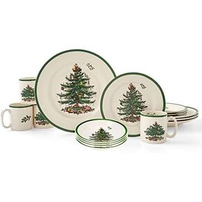 Spode Christmas Tree 16-Piece Dinnerware Set (Service for 4) - Festive Holiday Tableware Collection with Plates, Bowls, Mugs - Fine Earthenware Christmas Dinnerware - Microwave & Dishwasher Safe